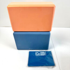 Two High Density Yoga Blocks, Light Blue Peach GoFit Stretch Band Exercise Equip